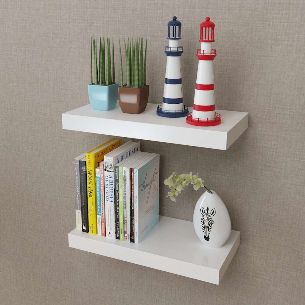 Vidaxl wandplanken mdf zwevend voor boeken dvd wit 2 st
