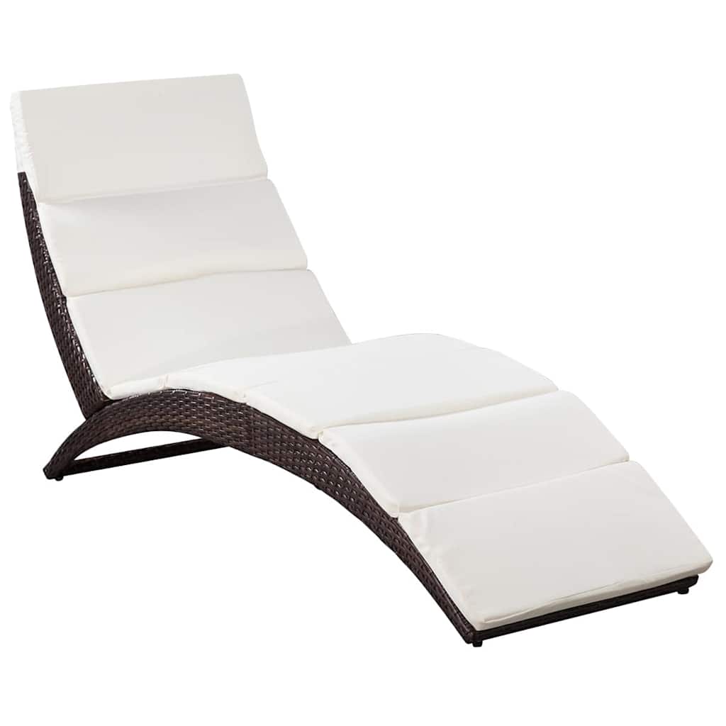 Vidaxl ligbed inklapbaar met kussen poly rattan bruin