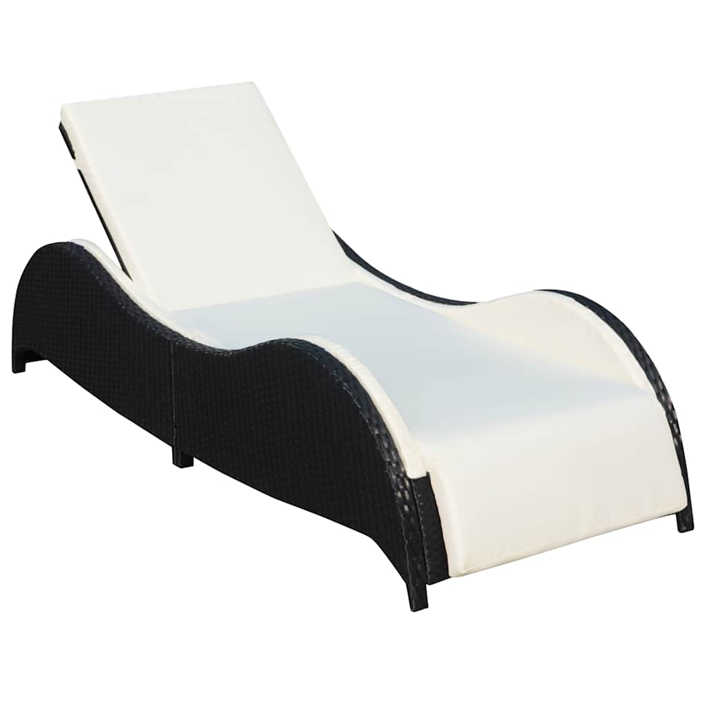 Vidaxl ligbed met kussen poly rattan zwart