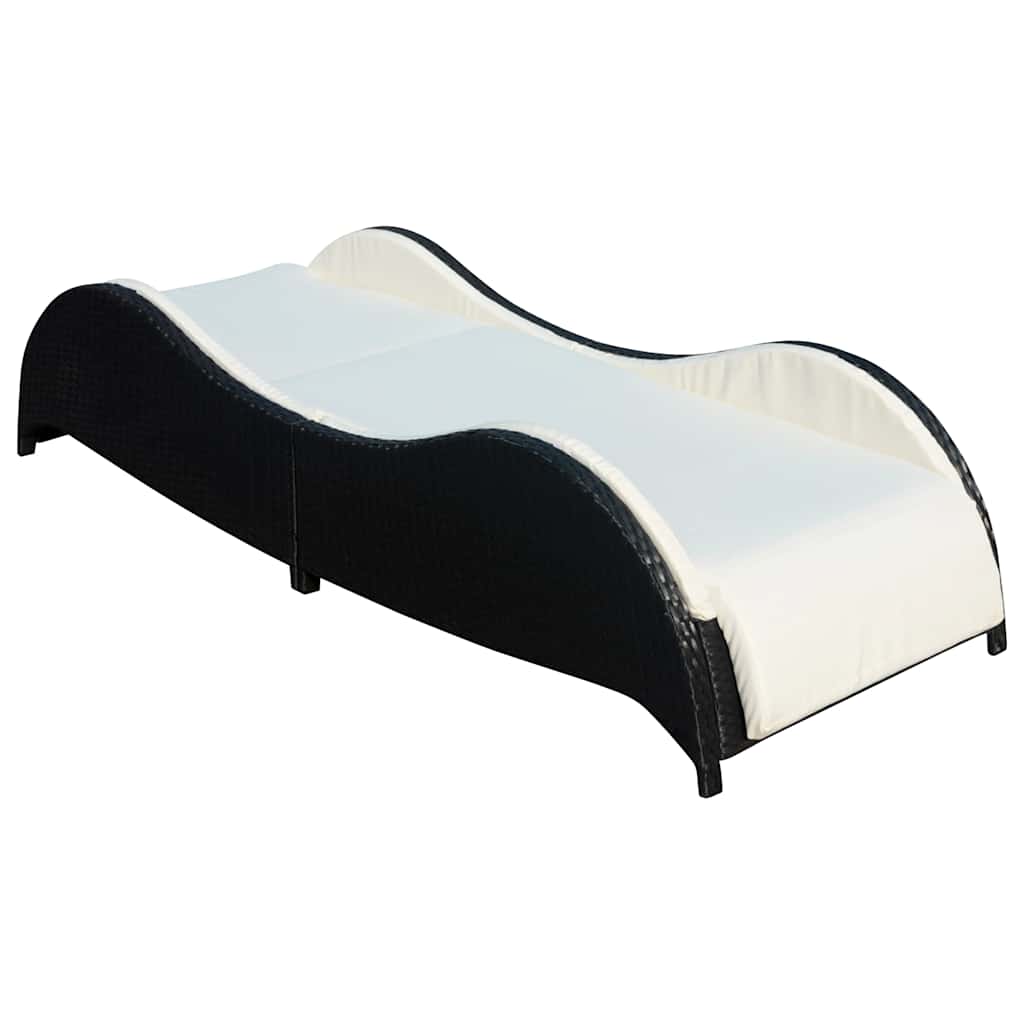 Vidaxl ligbed met kussen poly rattan zwart