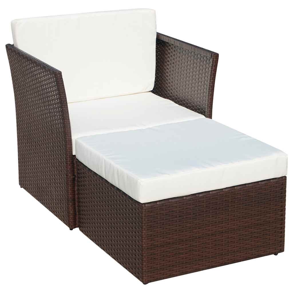 Vidaxl tuinstoel met voetenbank poly rattan bruin