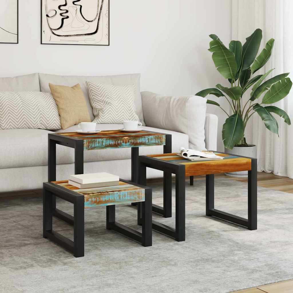 Vidaxl 3-delige tafeltjesset massief gerecycled hout