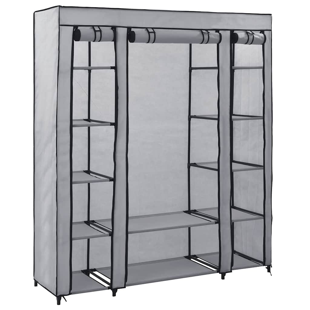 Vidaxl kledingkast met vakken en stangen 150x45x176 cm stof grijs