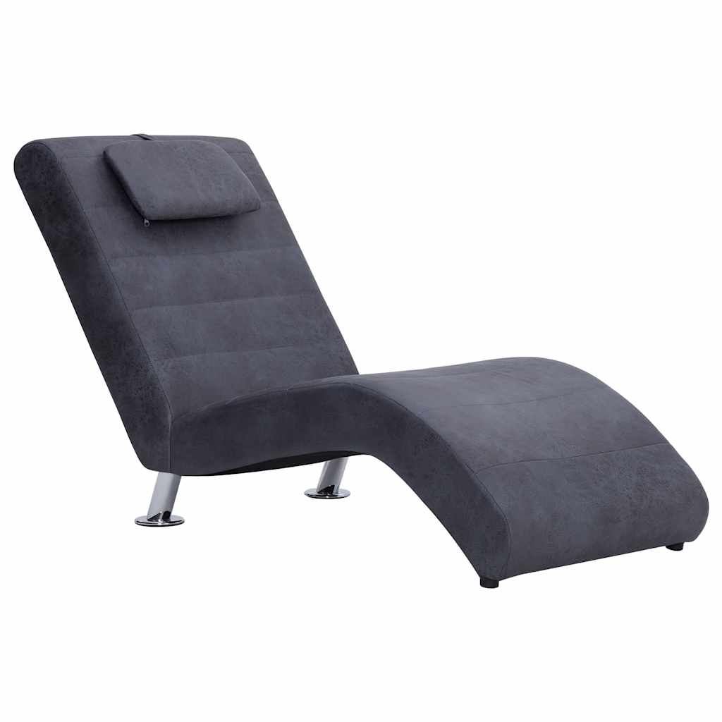 Vidaxl chaise longue met kussen kunstsuède grijs