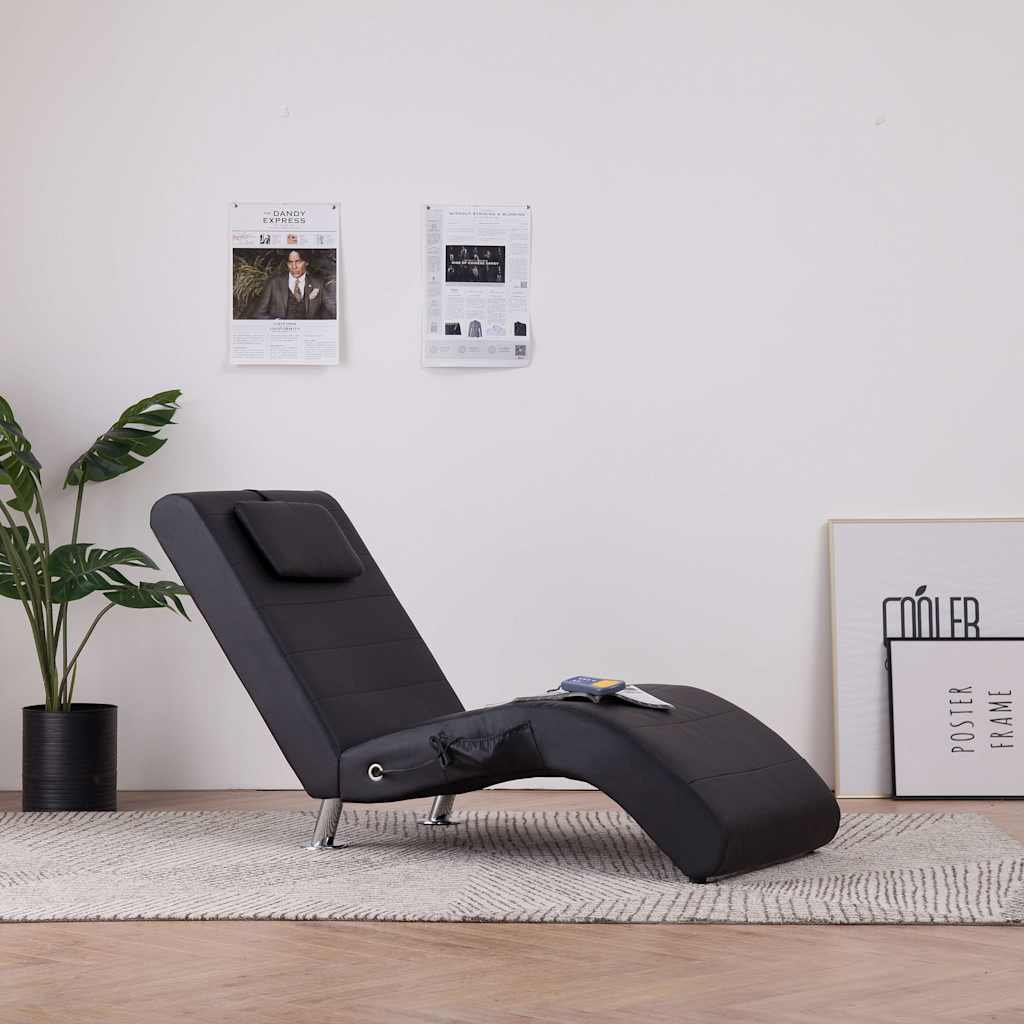 Vidaxl massage chaise longue met kussen kunstleer zwart