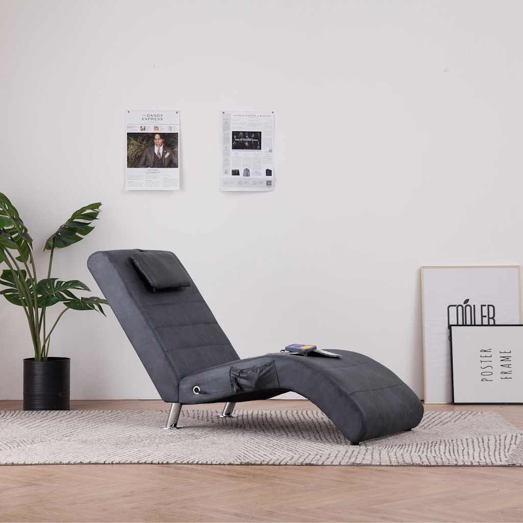 Vidaxl massage chaise longue met kussen kunstsuède grijs