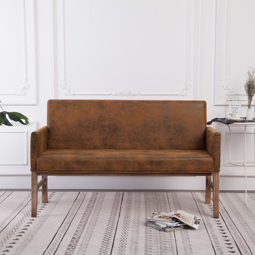 Vidaxl bankje met armleuning 140 cm kunstsuède bruin
