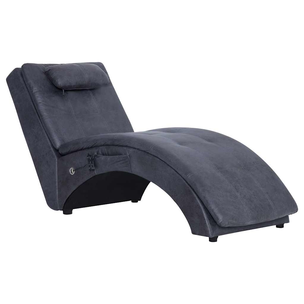 Vidaxl massage chaise longue met kussen kunstsuède grijs