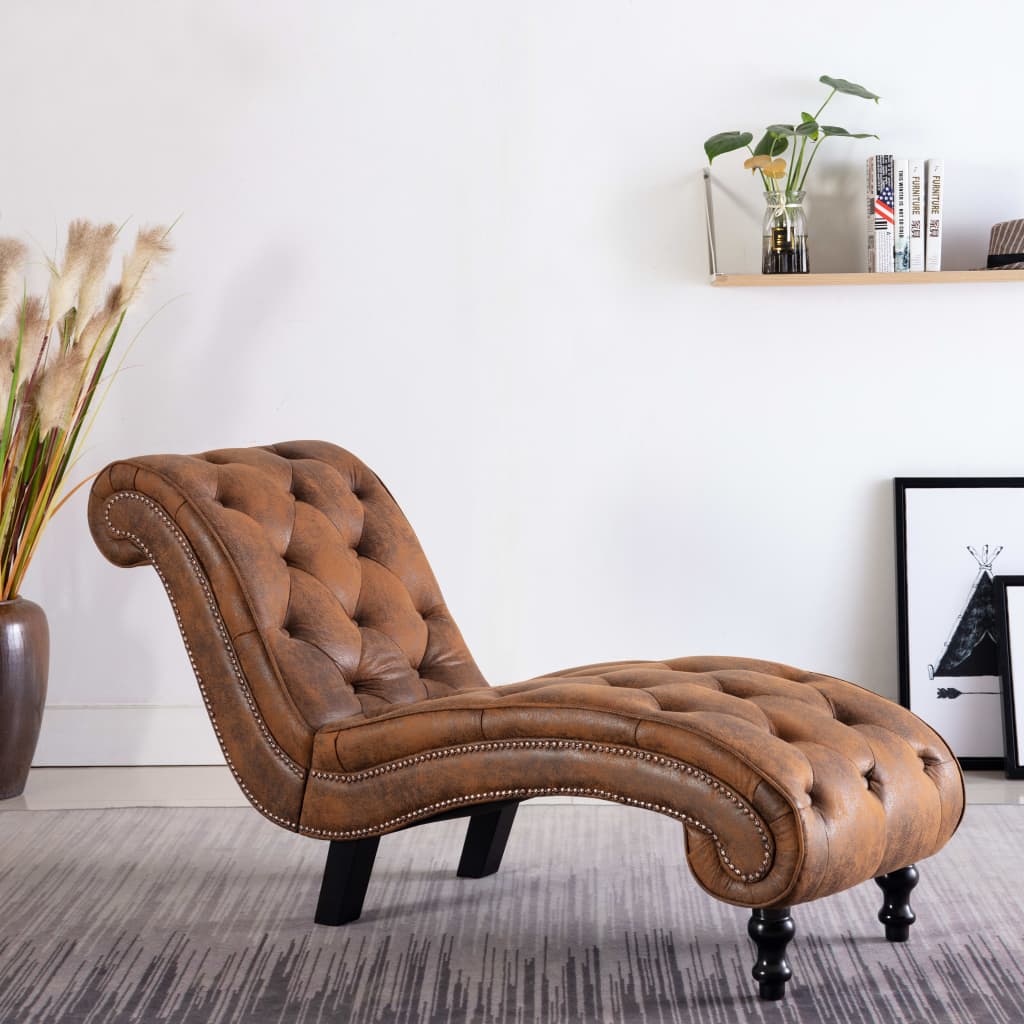 Vidaxl chaise longue kunstsuède bruin