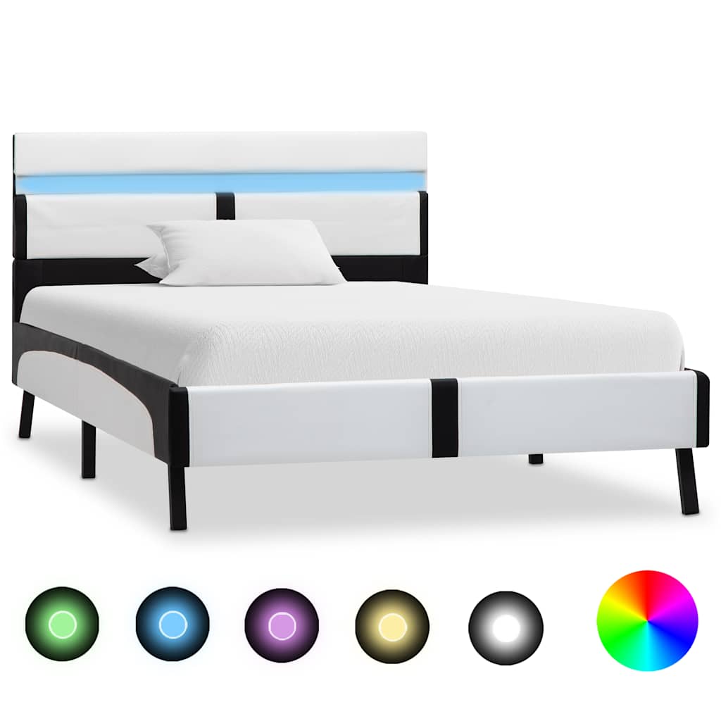 Vidaxl bedframe met led kunstleer wit en zwart 90x200 cm