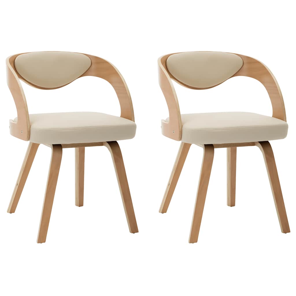 Vidaxl eetkamerstoelen 2 st gebogen hout en kunstleer crèmekleurig