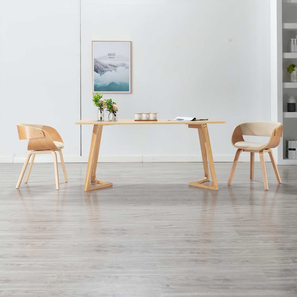 Vidaxl eetkamerstoel gebogen hout en kunstleer crèmekleurig