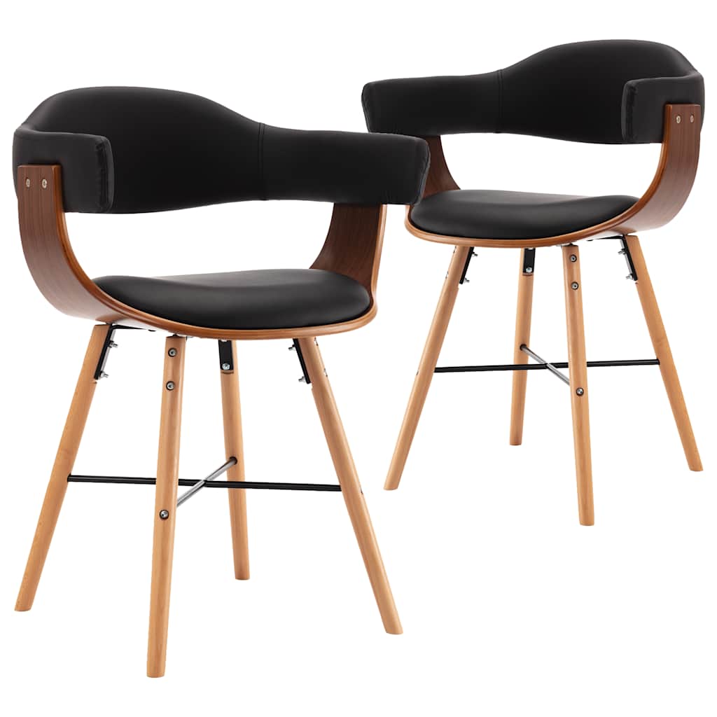 Vidaxl eetkamerstoelen 2 st kunstleer en gebogen hout zwart
