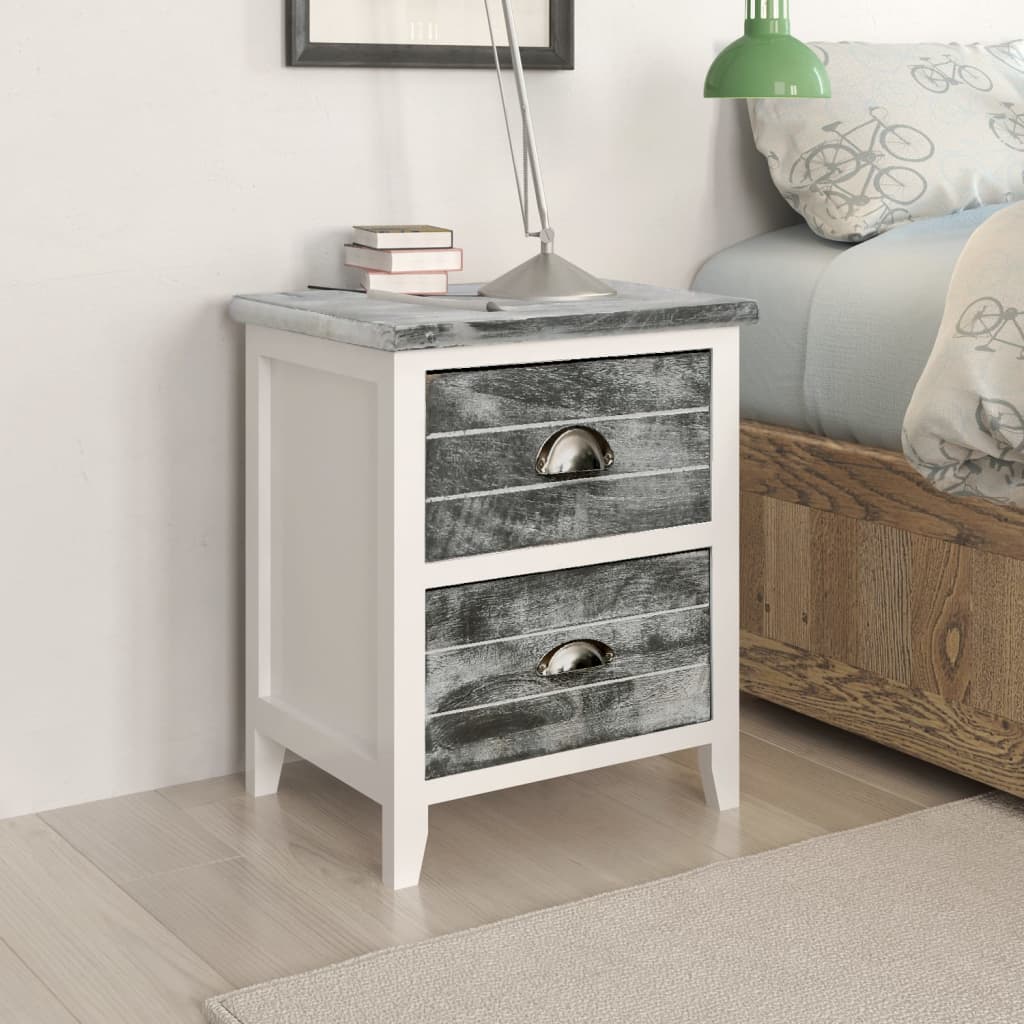 Vidaxl nachtkastje 38x28x45 cm paulowniahout grijs en wit