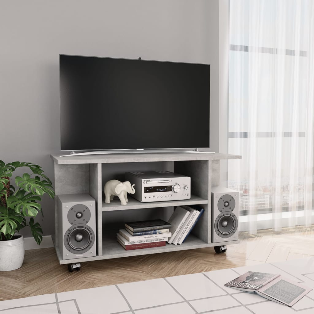 Vidaxl tv-meubel met wieltjes 80x40x45 cm bewerkt hout betongrijs