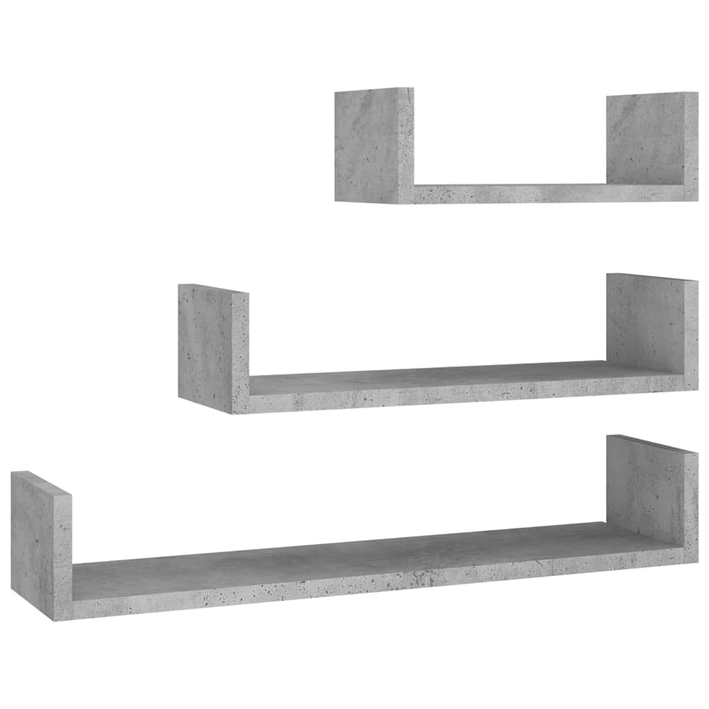 Vidaxl wandschappen 3 st bewerkt hout betongrijs