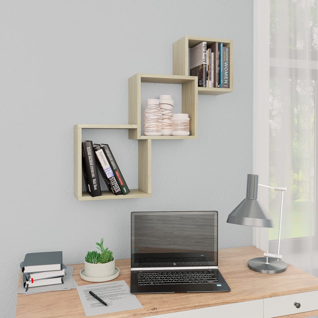 Vidaxl wandschappen kubus 68x15x68 cm spaanplaat sonoma eikenkleurig