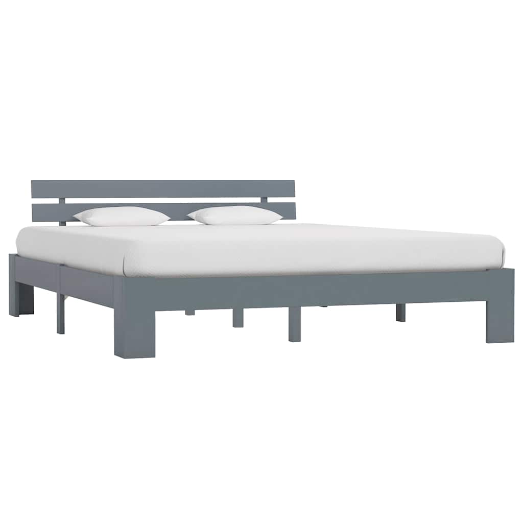 Vidaxl bedframe met hoofdbord massief grenenhout grijs 160x200 cm