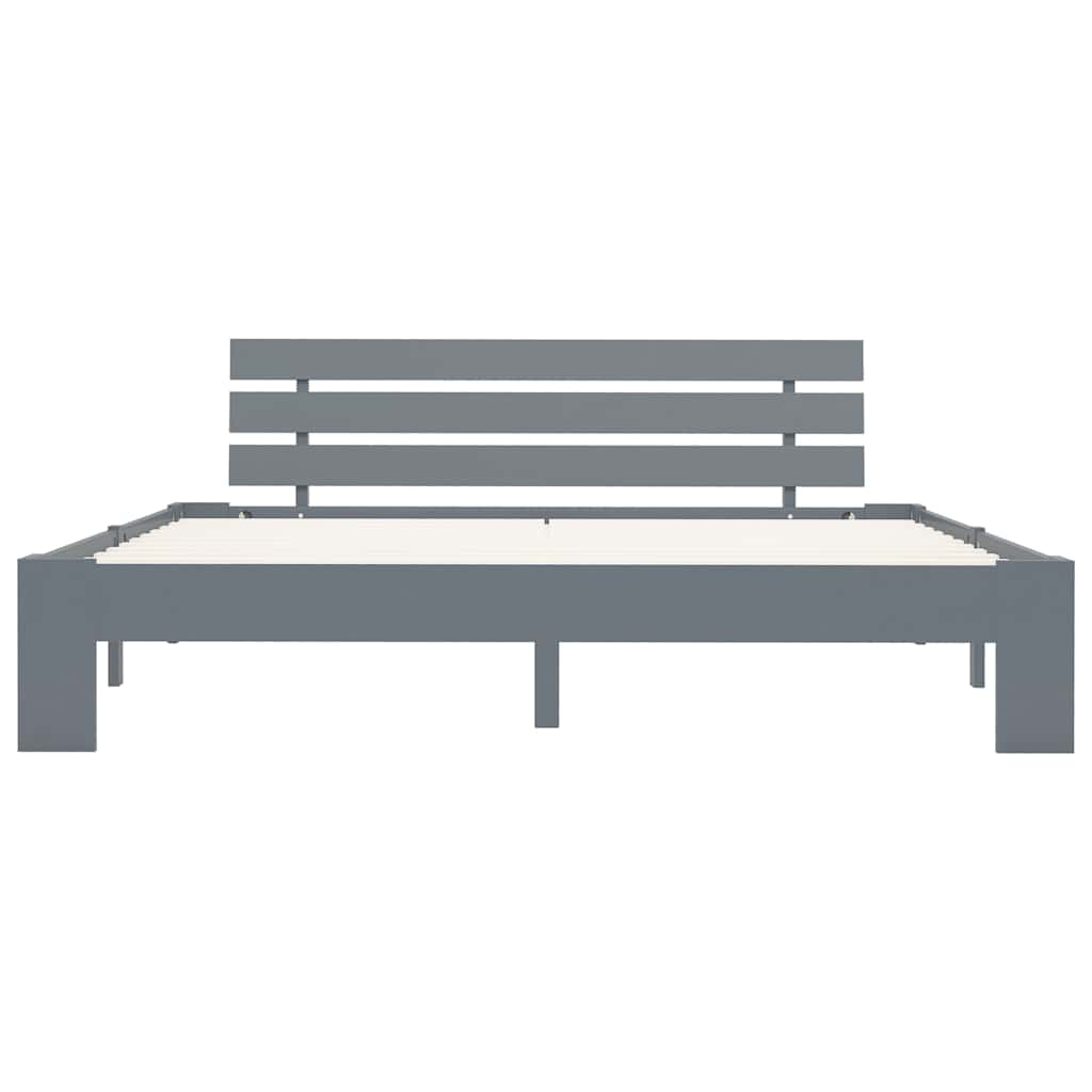 Vidaxl bedframe met hoofdbord massief grenenhout grijs 160x200 cm