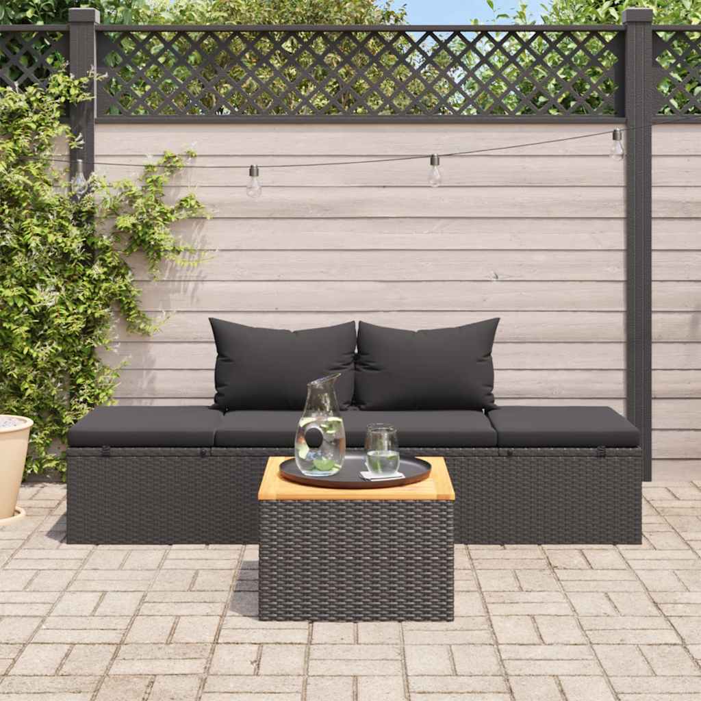 Vidaxl ligbed met kussens poly rattan zwart