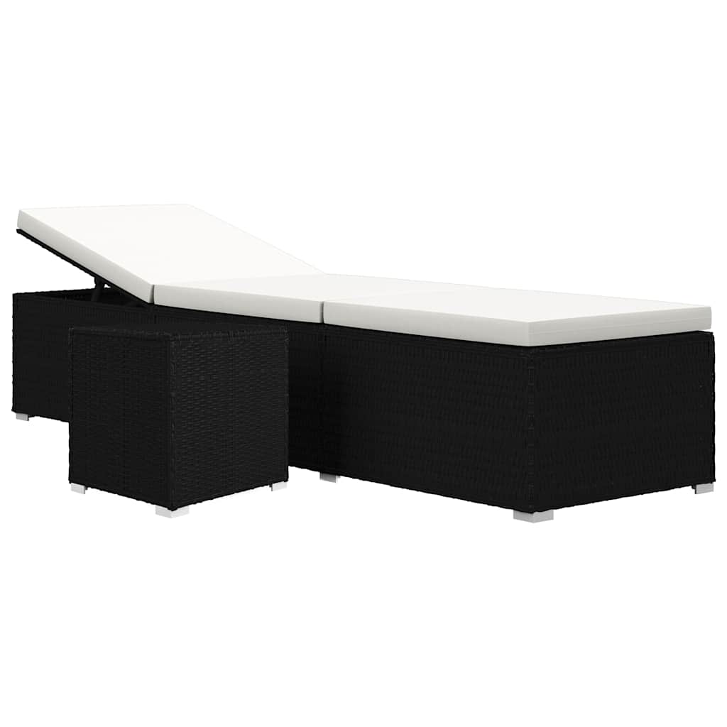 Vidaxl ligbed met kussen en theetafel poly rattan crèmewit