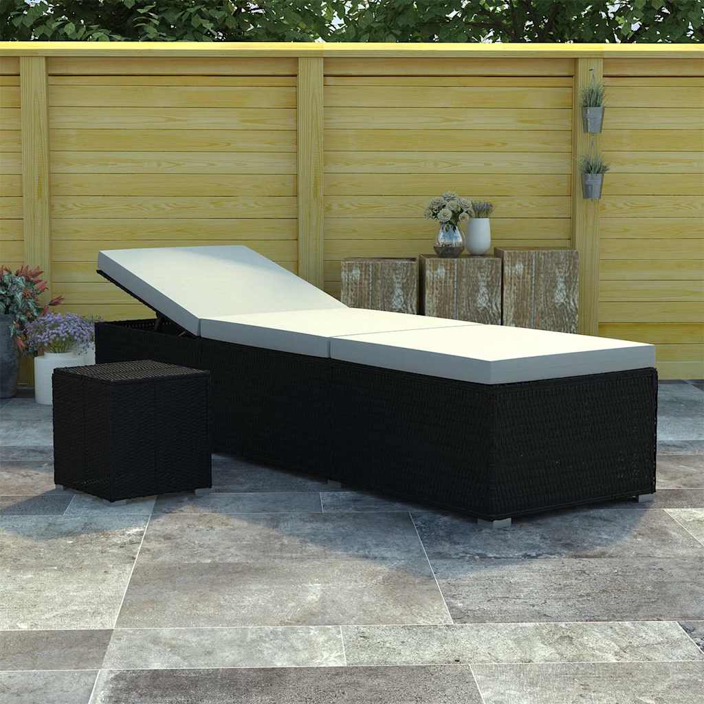 Vidaxl ligbed met kussen en theetafel poly rattan crèmewit