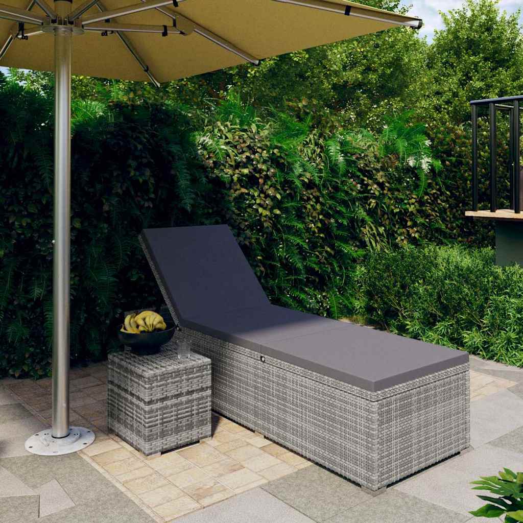 Vidaxl ligbed met kussen en theetafel poly rattan grijs