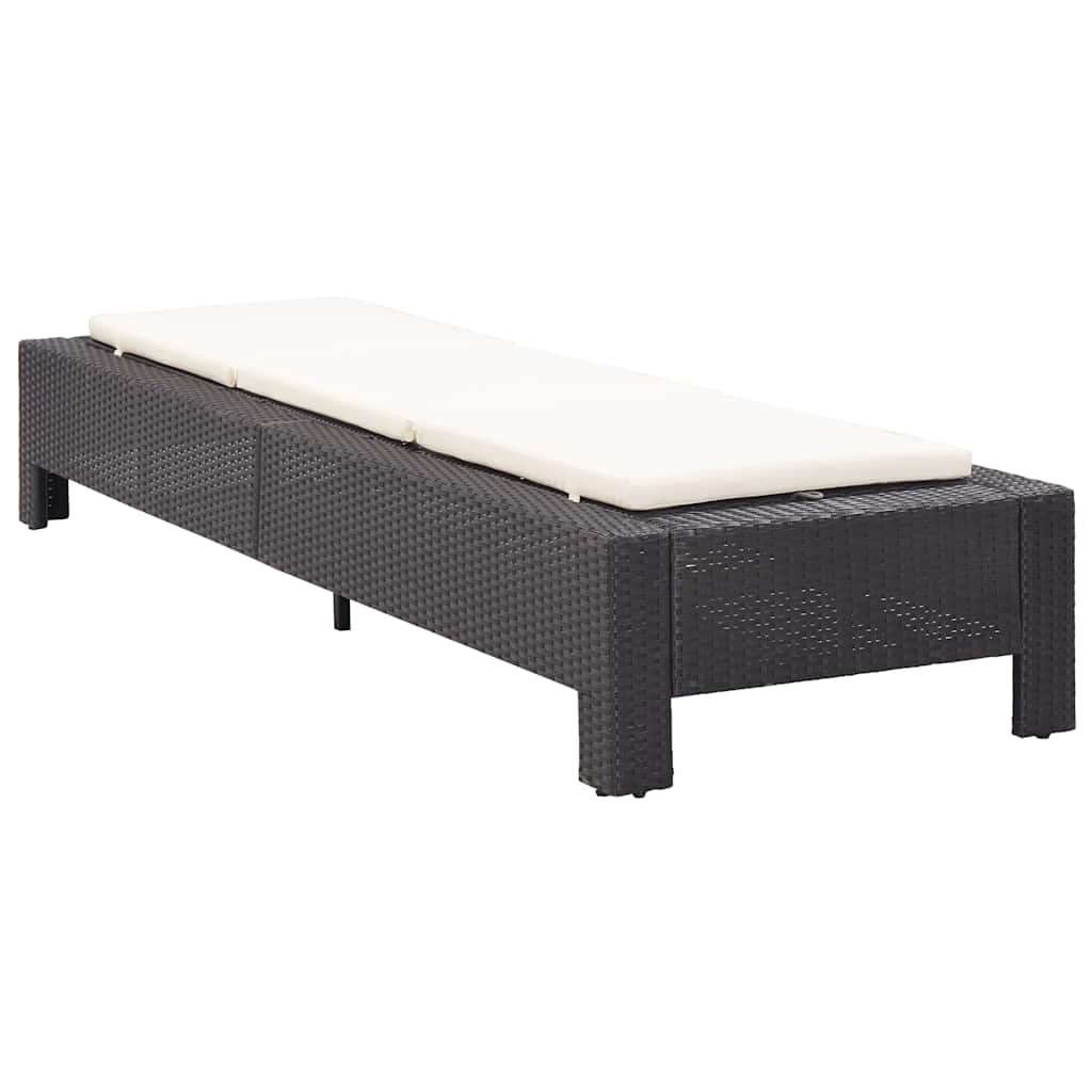 Vidaxl ligbed met kussen poly rattan zwart