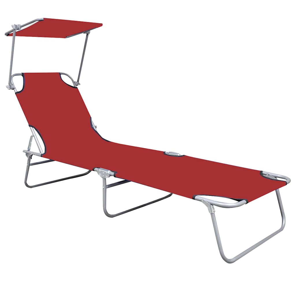 Vidaxl ligbed inklapbaar met luifel aluminium rood