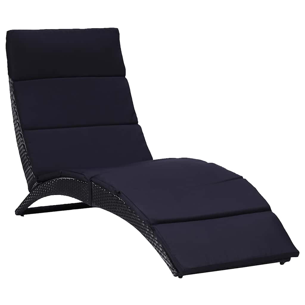 Vidaxl ligbed met kussen poly rattan zwart