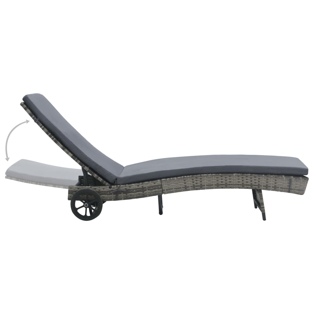 Vidaxl ligbed met wielen en kussen poly rattan antraciet