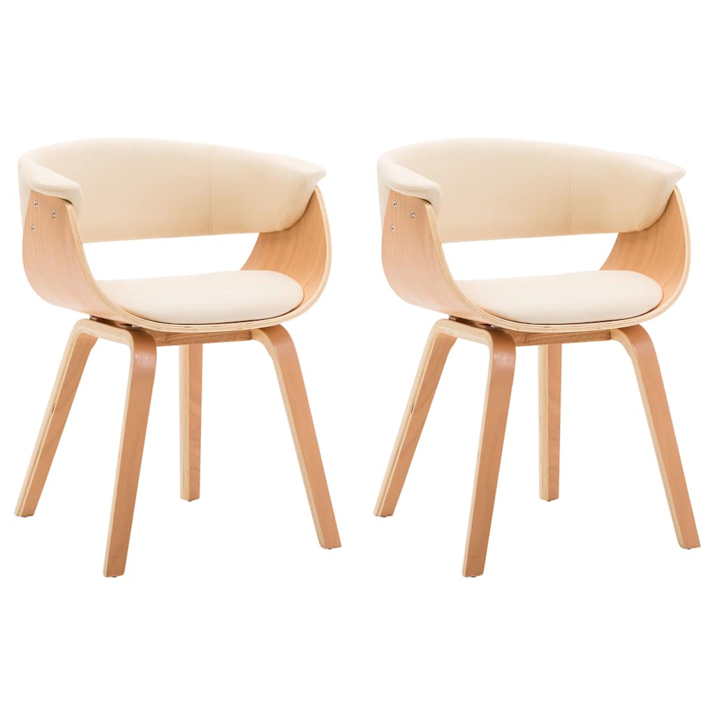Vidaxl eetkamerstoelen 2 st gebogen hout en kunstleer crèmekleurig