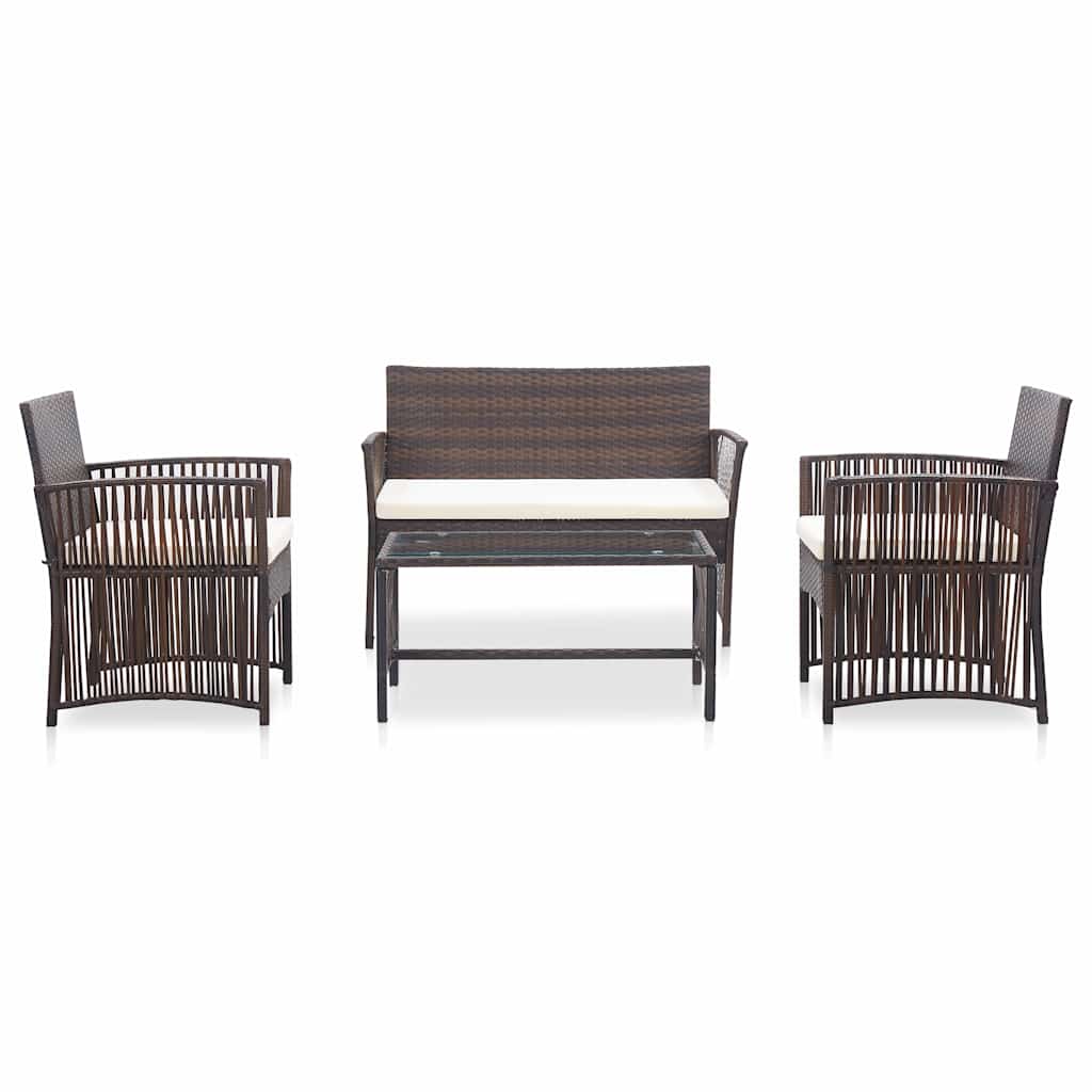 Vidaxl 4-delige loungeset met kussens poly rattan bruin
