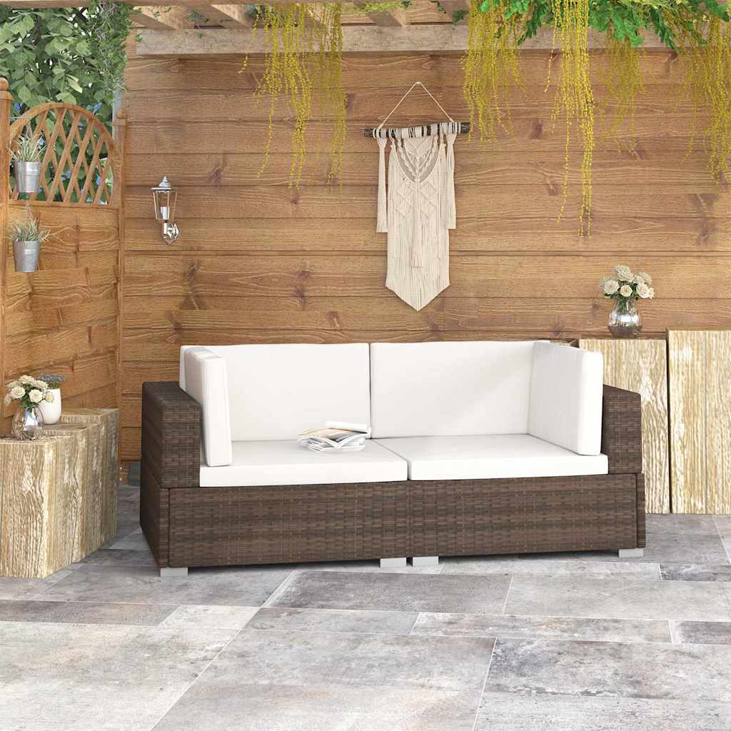 Vidaxl hoekbanken 2 st met kussens poly rattan bruin