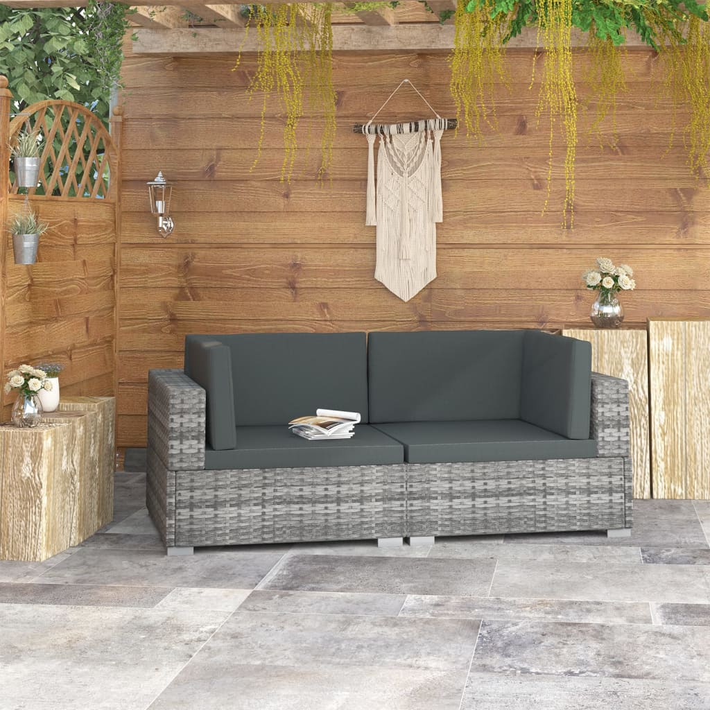 Vidaxl hoekbanken 2 st met kussens poly rattan grijs