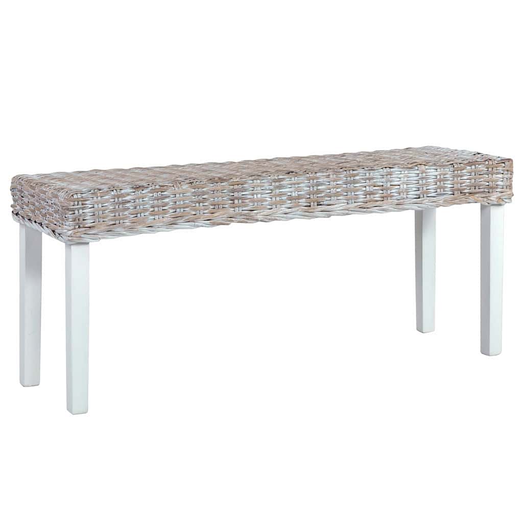 Vidaxl bankje 110 cm natuurlijk kubu rattan en massief mahoniehout wit