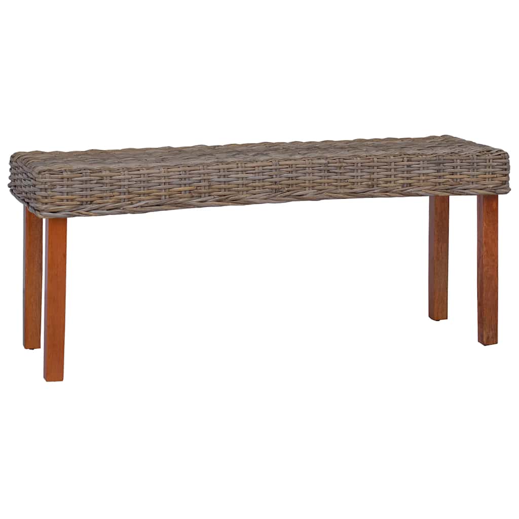 Vidaxl bankje 110 cm natuurlijk kubu rattan en massief mahoniehout