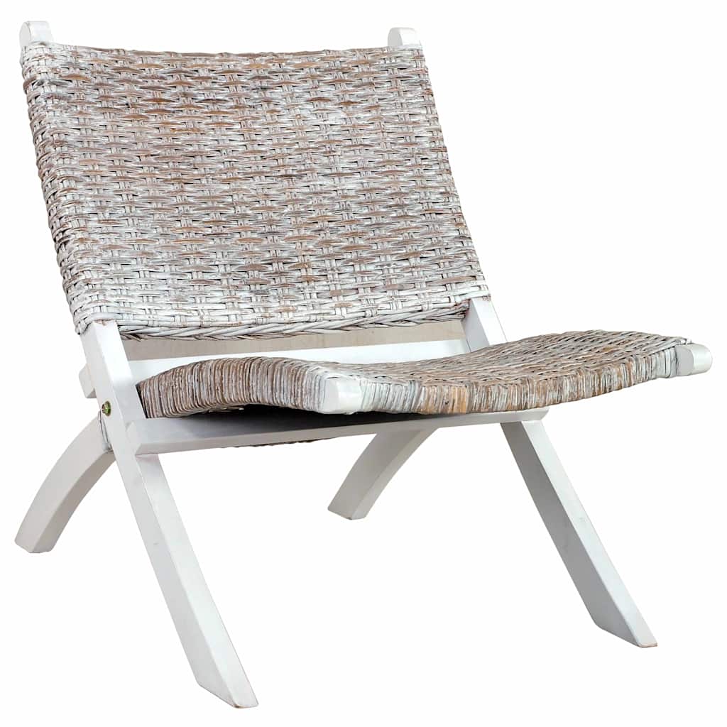 Vidaxl relaxstoel natuurlijk kubu rattan en massief mahoniehout wit