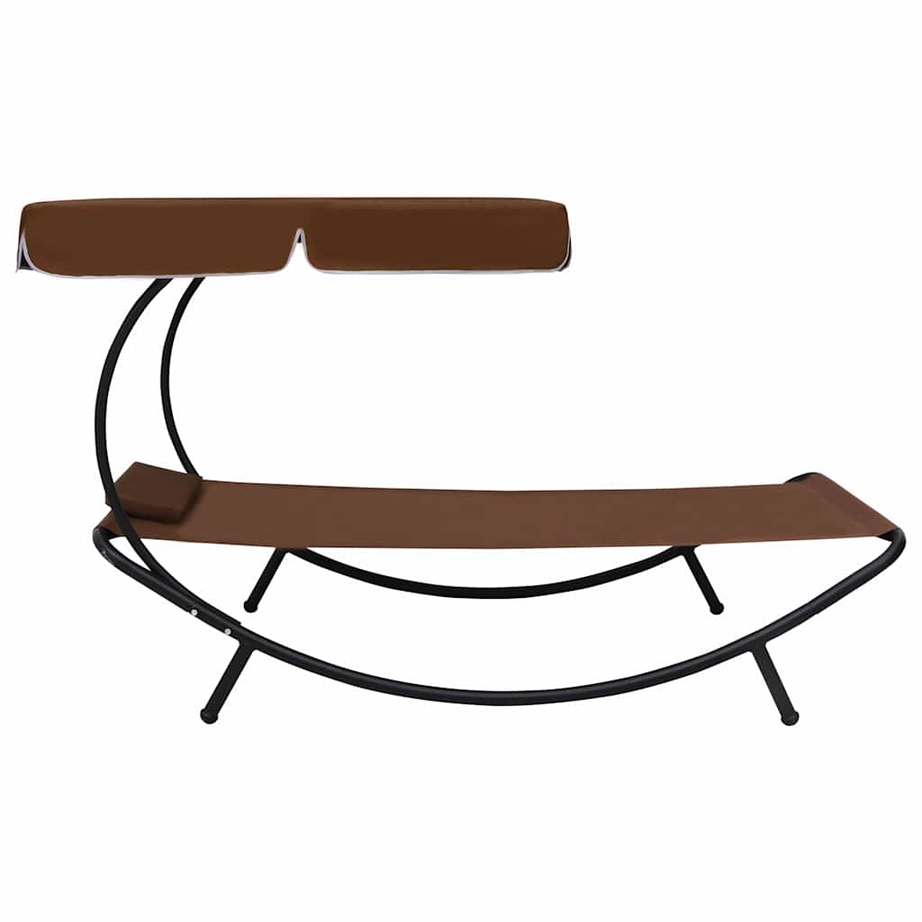 Vidaxl loungebed met luifel en kussen bruin