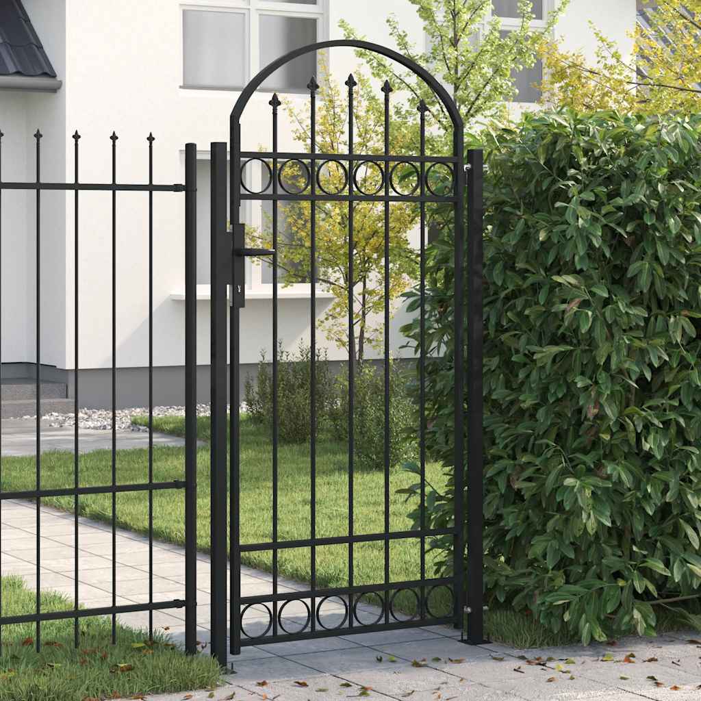 Vidaxl poort met gebogen bovenkant en 2 palen 105x204 cm zwart