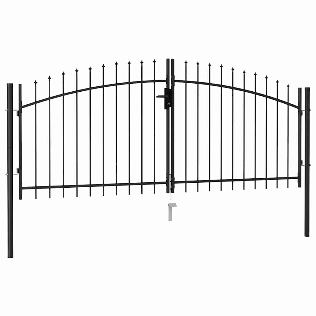 Vidaxl poort met puntige bovenkant dubbel 3x1,25 m staal zwart