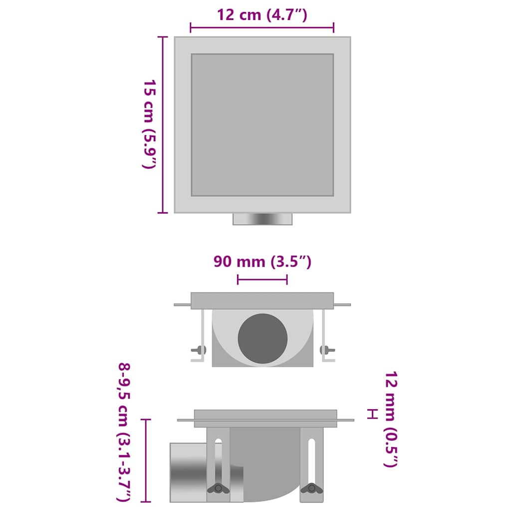 Vidaxl doucheafvoer met 2-in-1 deksels 15x15 cm roestvrij staal