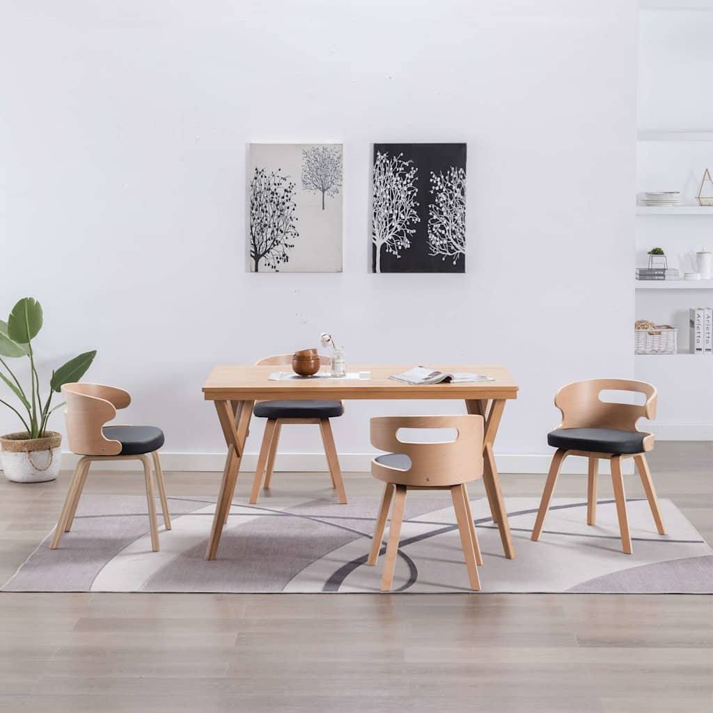 Vidaxl eetkamerstoelen 4 st gebogen hout en kunstleer zwart