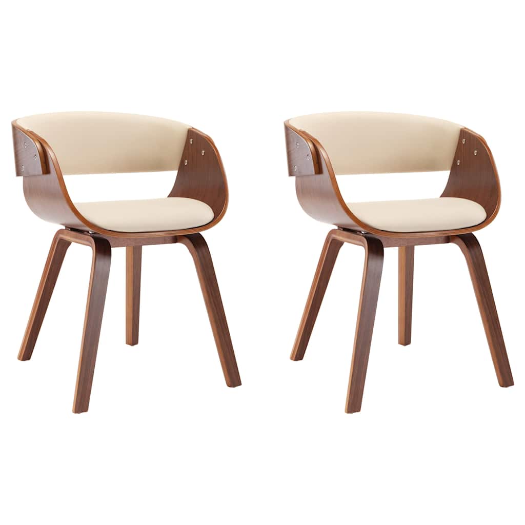 Vidaxl eetkamerstoelen 2 st gebogen hout en kunstleer crèmekleurig