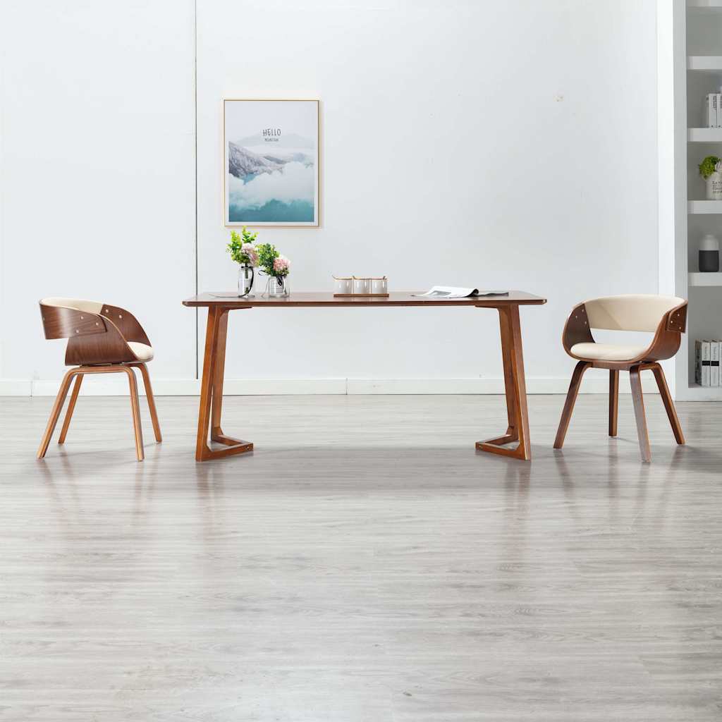 Vidaxl eetkamerstoelen 2 st gebogen hout en kunstleer crèmekleurig