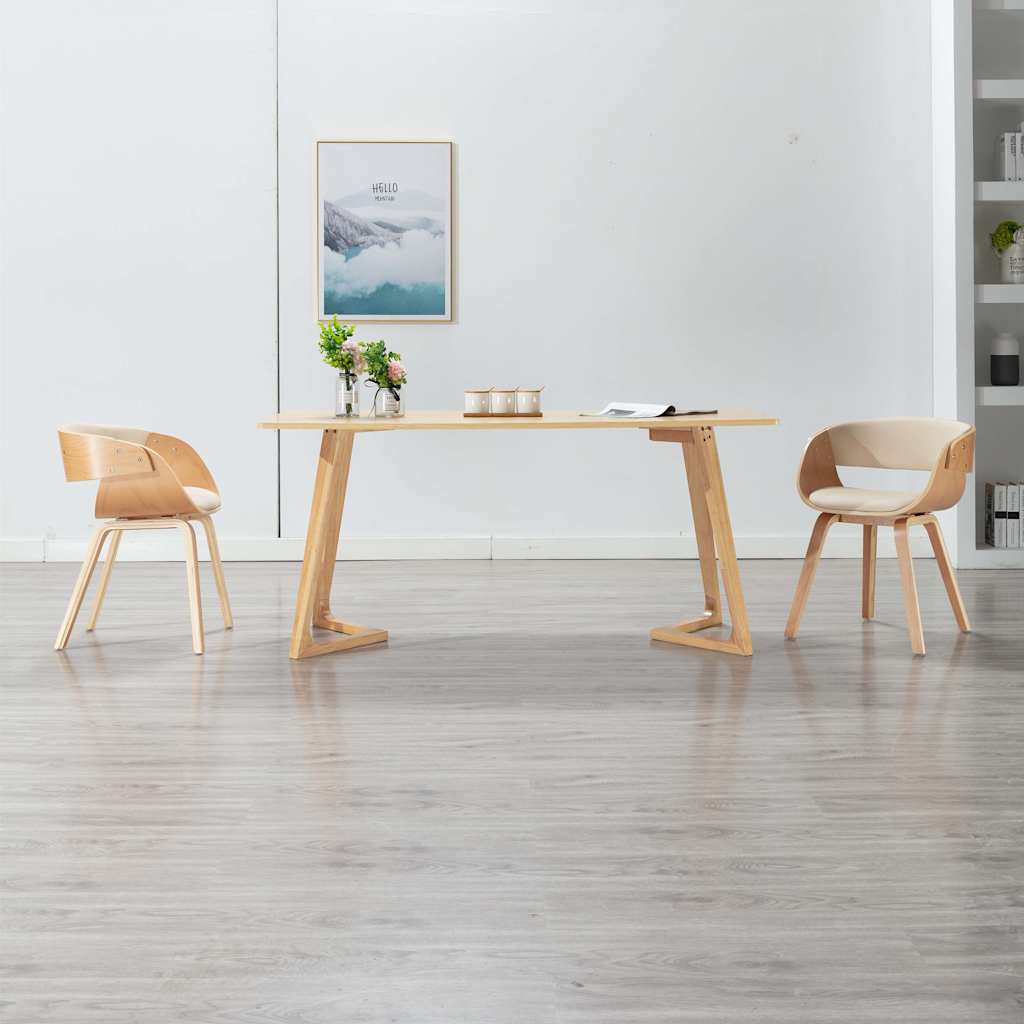 Vidaxl eetkamerstoelen 2 st gebogen hout en kunstleer crèmekleurig