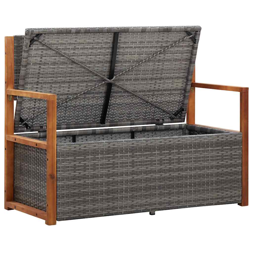 Vidaxl opbergbankje 115 cm poly rattan en massief acaciahout grijs