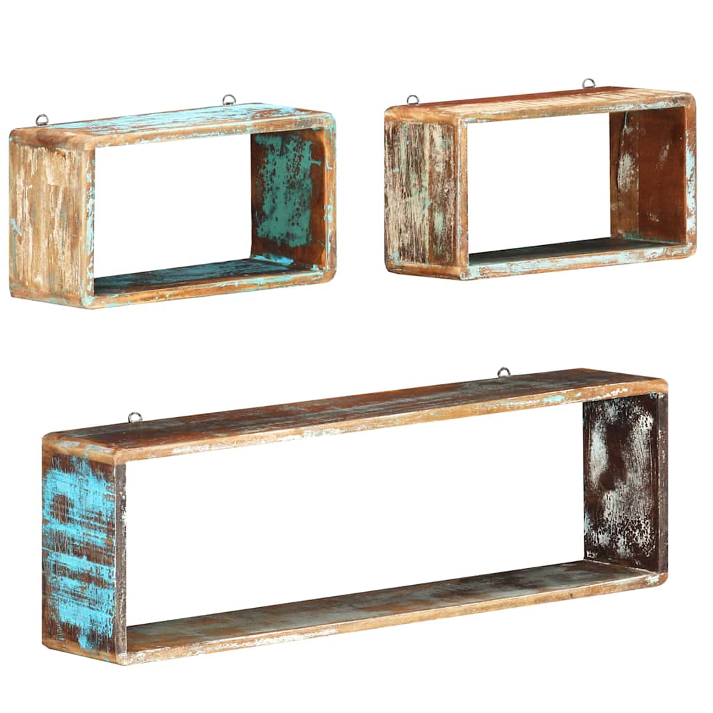 Vidaxl 3-delige wandschappenset kubus massief gerecycled hout
