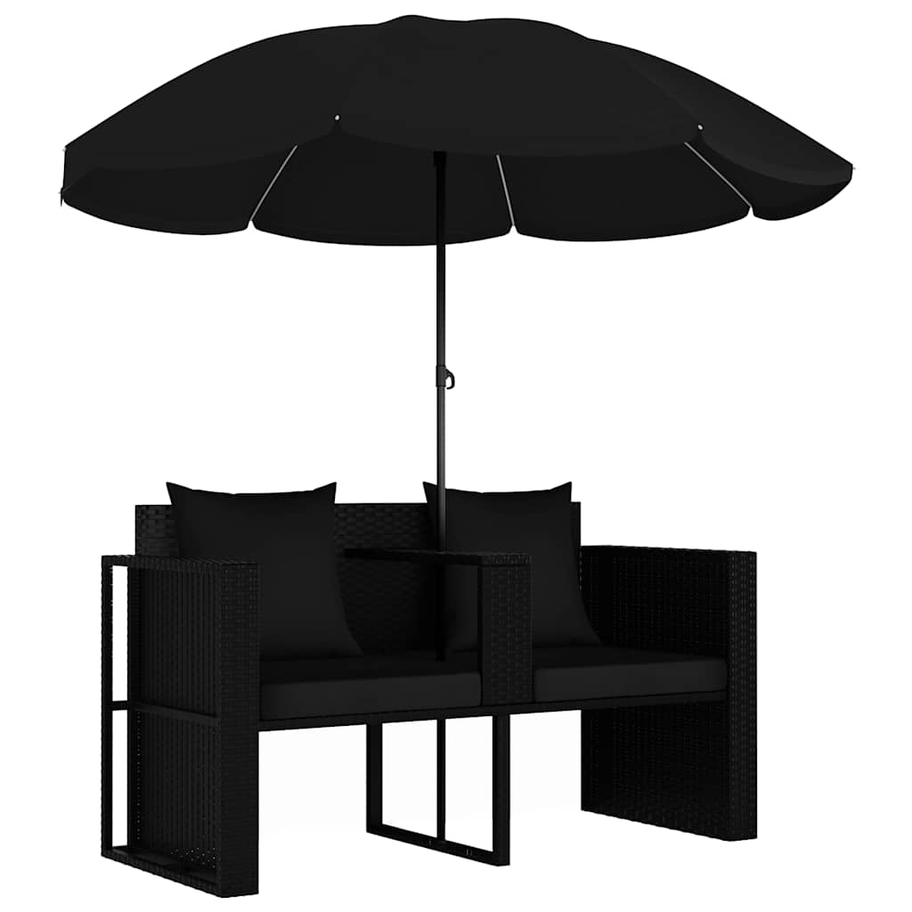 Vidaxl tuinbed met parasol poly rattan zwart