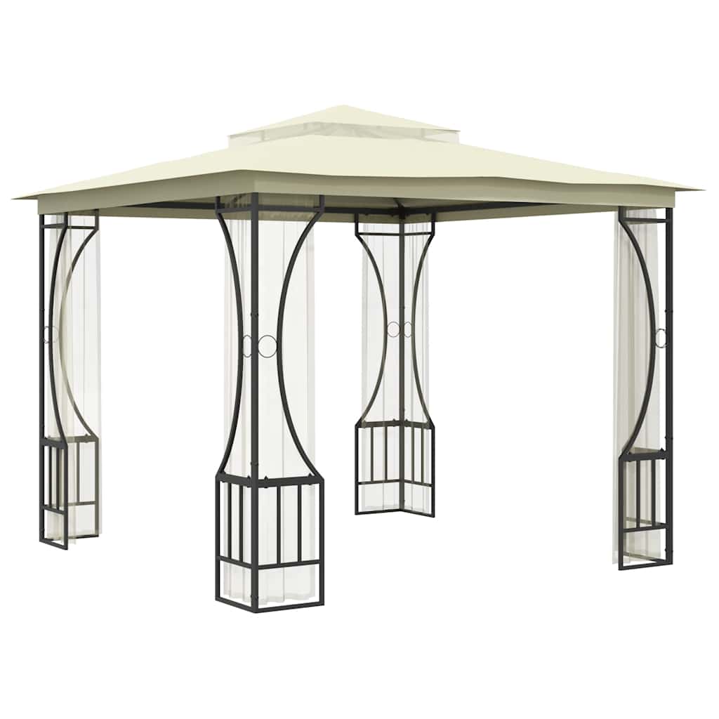Vidaxl prieel met netten 300x300x265 cm crèmekleurig